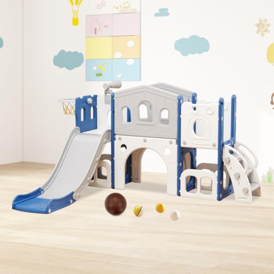 Basketball Hoop Kids Indoor - 8 in 1 Toddler Slide Set