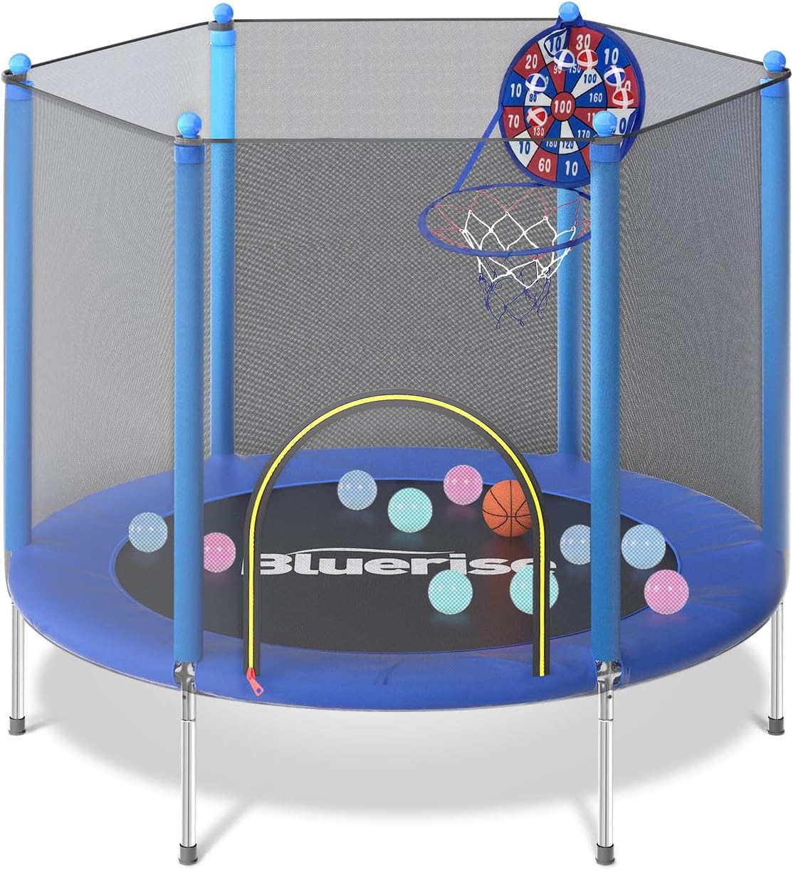 Basketball Hoop Kids Indoor - Blue 55IN 6FT Toddler Trampoline for