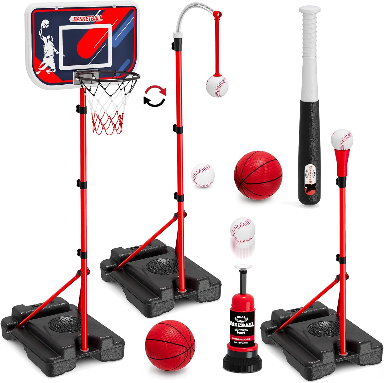 Basketball Hoop Kids Indoor - 4-in-1 Kids Basketball Hoop & T-Ball