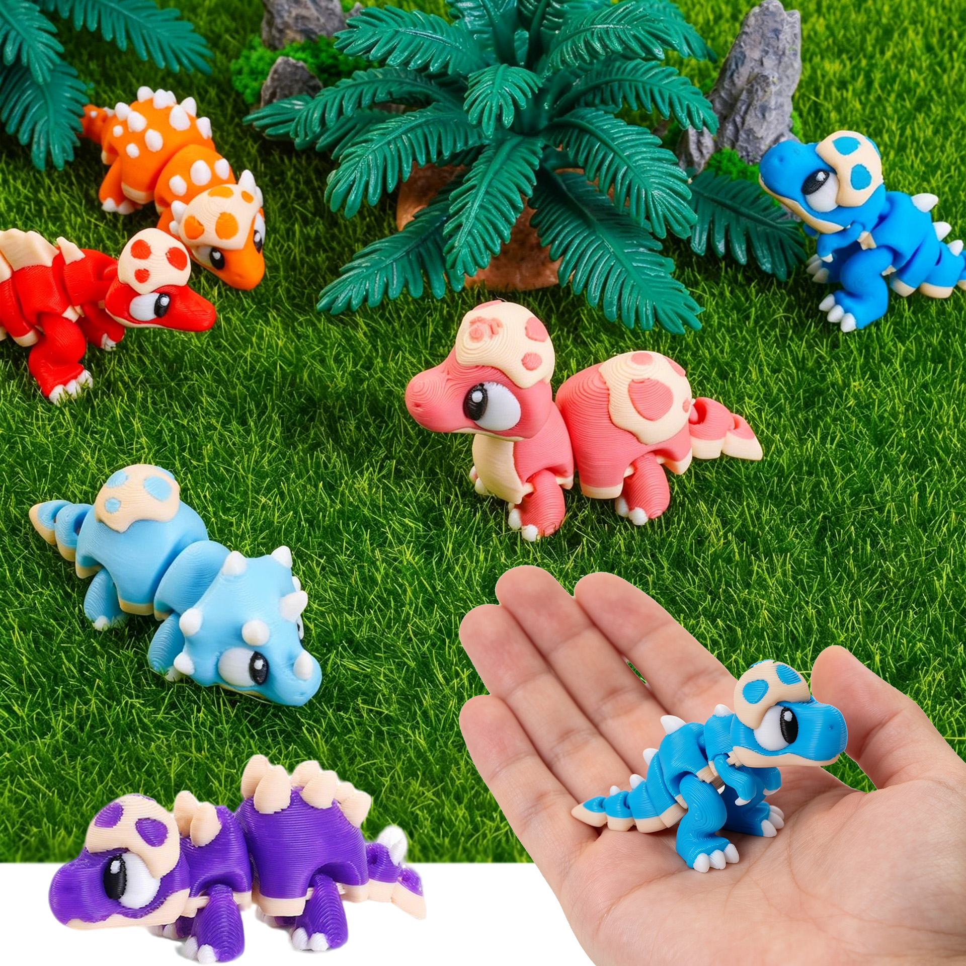 Kids Toys Dinosaur - Set 3D Printed Mini Dinosaur Toys
