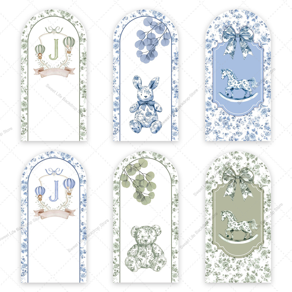 Toys Background For Kids - Blue Green Floral Bow Arch Backdrop