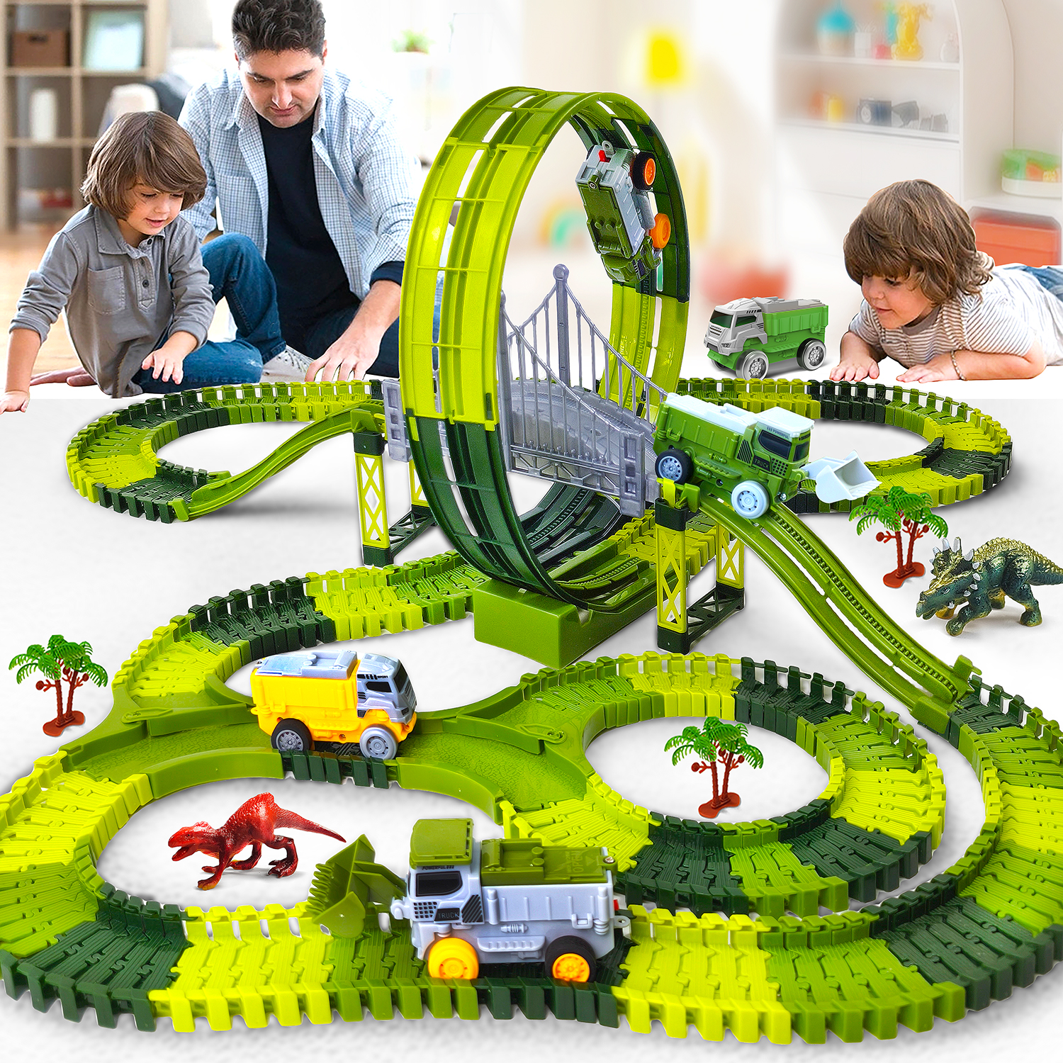 Kids Toys Dinosaur - Dinosaur toy race track featuring flexible