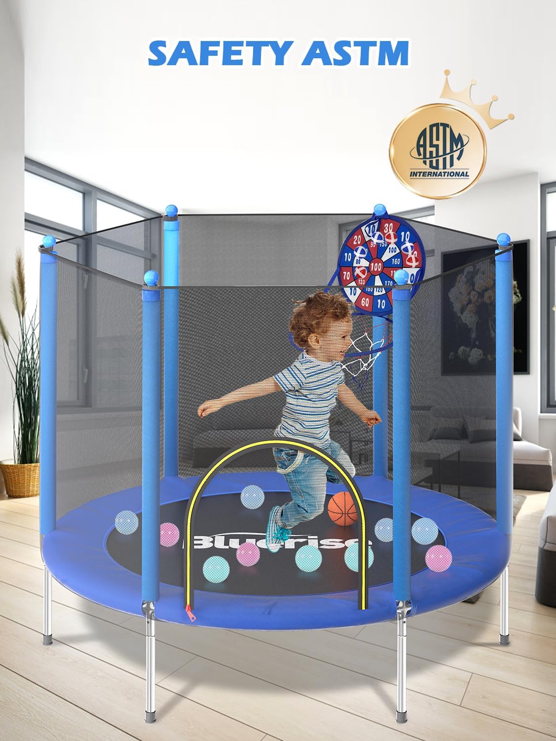 Blue 55IN 6FT Toddler Trampoli - Basketball Hoop Kids Indoor recensie en prijs
